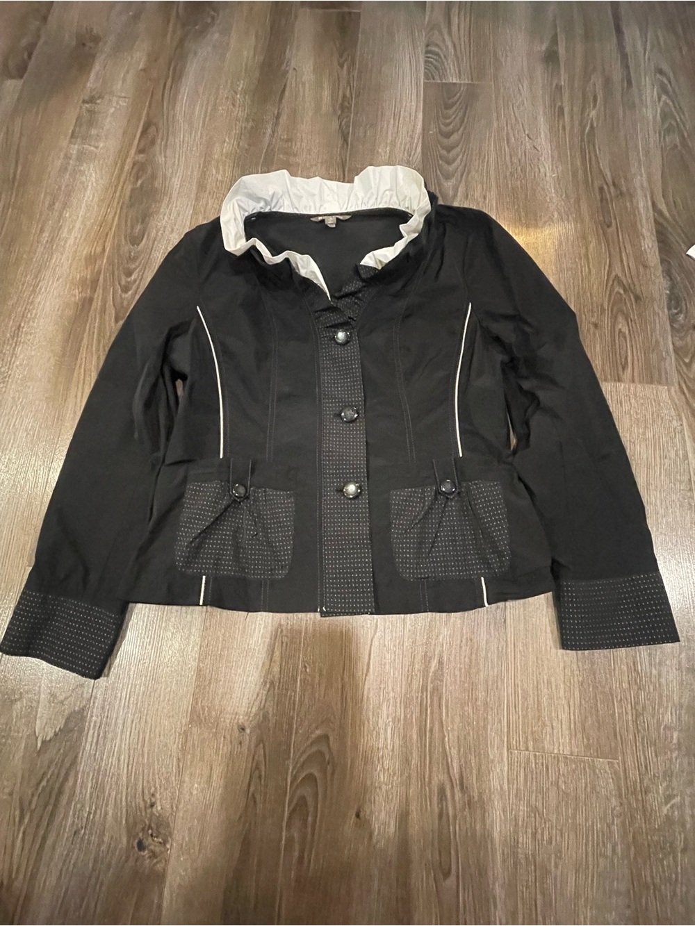 Spanner Size 12 Black White Ruffle Collar Tailored Jacket